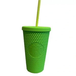 Starbucks Grande Studded Cold Cup Fall 2021 Neon Green Soft Touch Bling 16oz